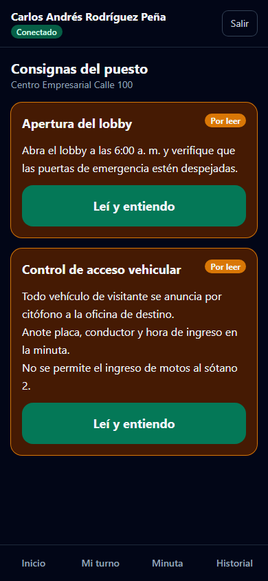 Consignas del puesto