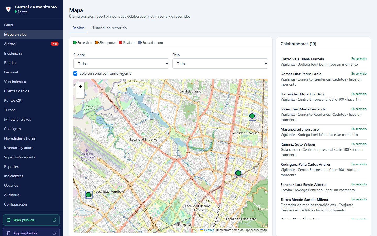 Mapa en vivo con filtros y capas